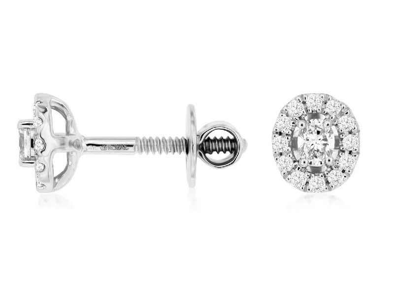 Ladies Victorian bloom earrings -14K White Gold Oval and Round Diamond Halo Cluster Stud Earrings