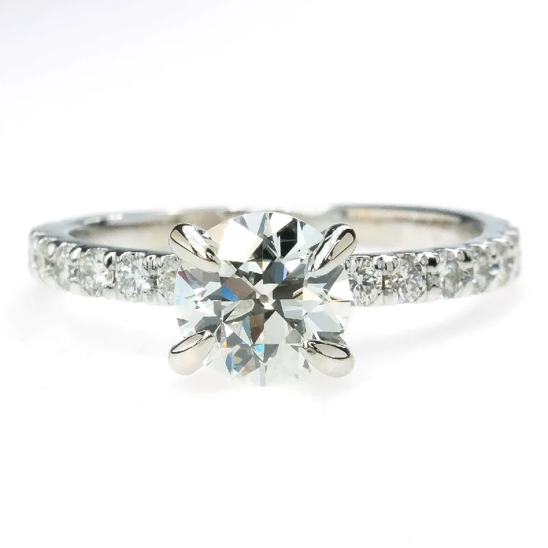 Ladies understated minimal wedding rings -GIA 0.90ct VVS2/K Round Diamond Accented Engagement Ring in 14K White Gold