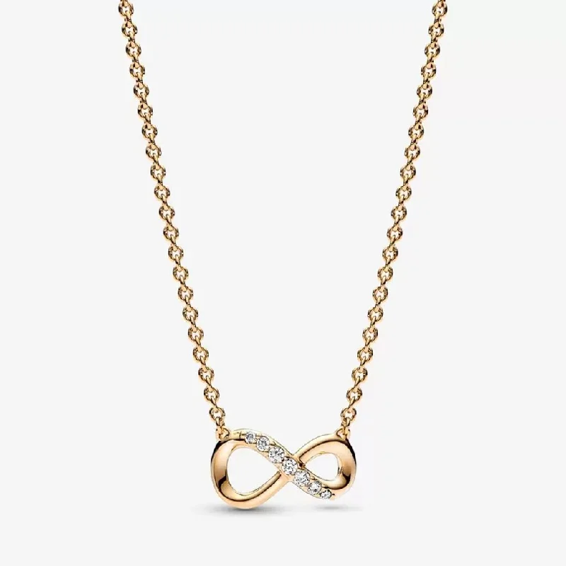 Ladies Necklaces with Crystal Glow-PANDORA : Sparkling Infinity Collier Necklace in 14k Gold-plated mix