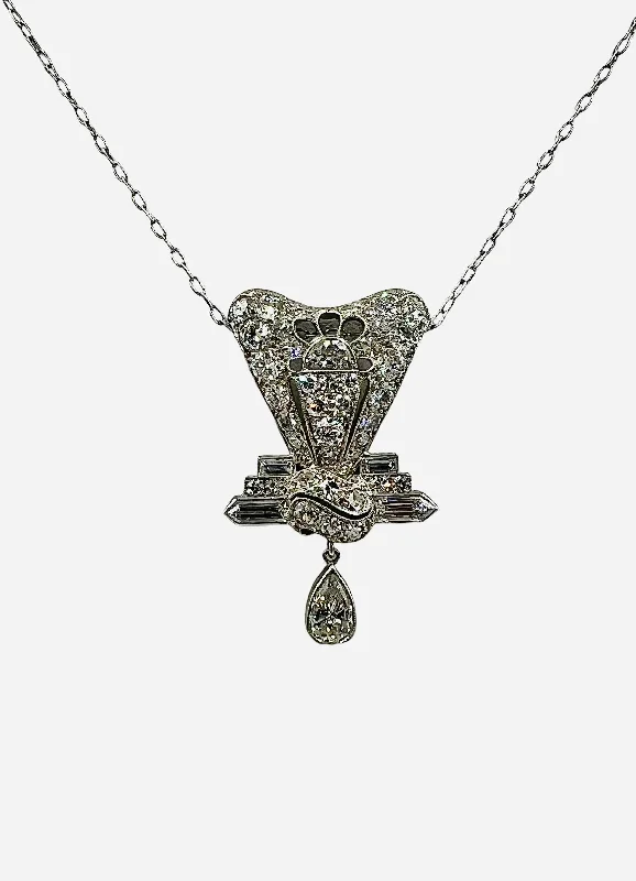 Ladies Necklaces with Blue Apatite-Art Deco Diamond Platinum Pendant Necklace Circa 1925