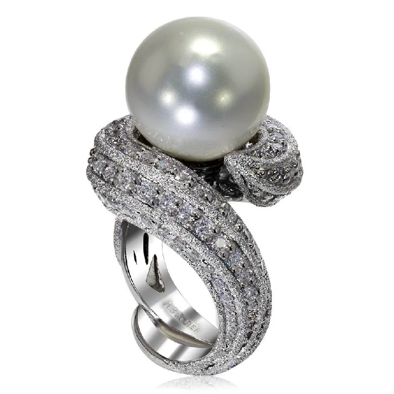 Ladies floral whisper rings -Gold Twist Ring With Freshwater Pearl & White Diamond