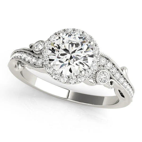 Ladies blooming floral wedding rings -Halo Diamond Engagement Ring