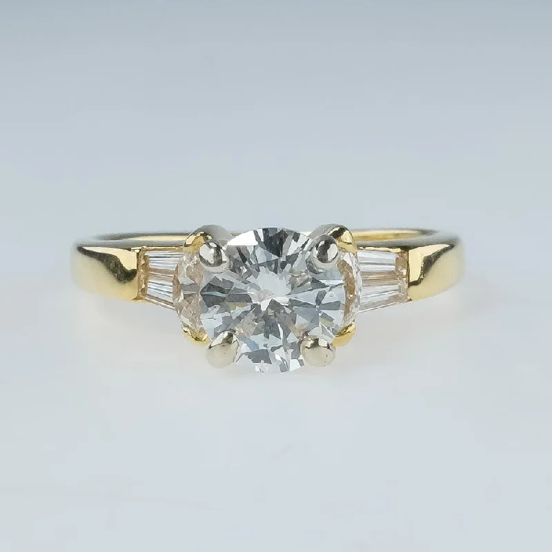 Ladies triangular glow wedding rings -1.00ct Diamond Solitaire & Side Stones Engagement Ring 18K Yellow Gold