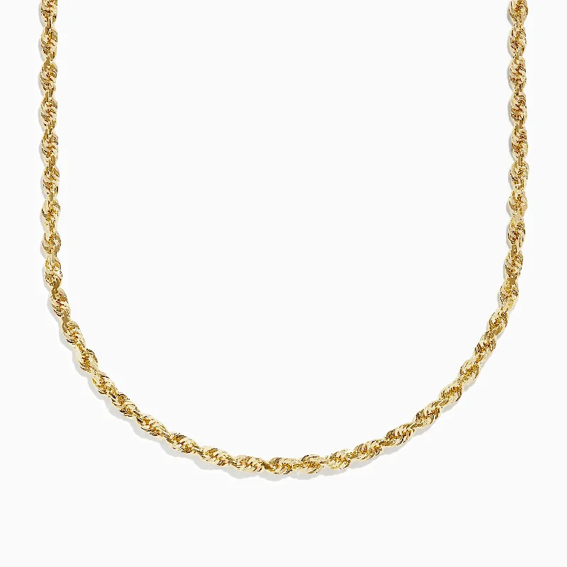 Ladies Necklaces with Jade Spark-14K Yellow Gold 20"-24" Adjustable Rope Chain Necklace