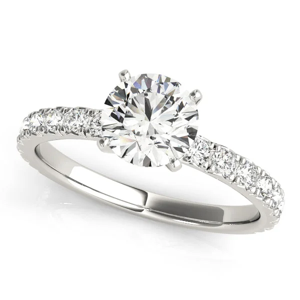 Ladies upscale gem wedding rings -Single Row Diamond Engagement Ring