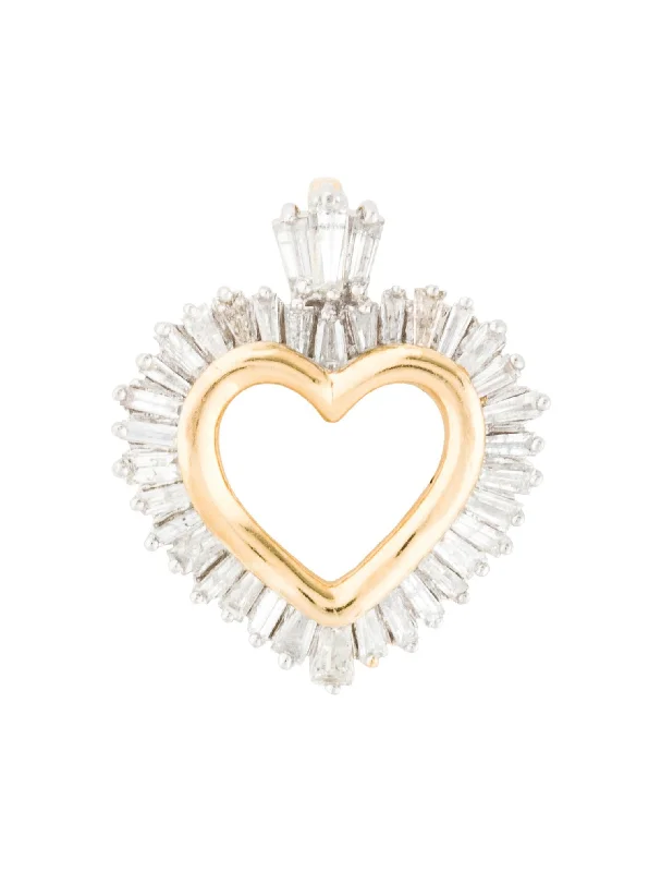 Ladies Necklaces with Fringe Glow-Stunning Estate 14K White Gold Baugette Diamond Heart Pendant Necklace Slide