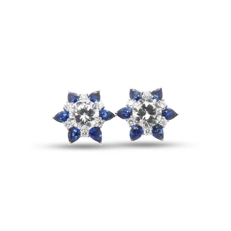 Ladies lock glow earrings -14k White Gold Diamond & Sapphire Earring Jackets