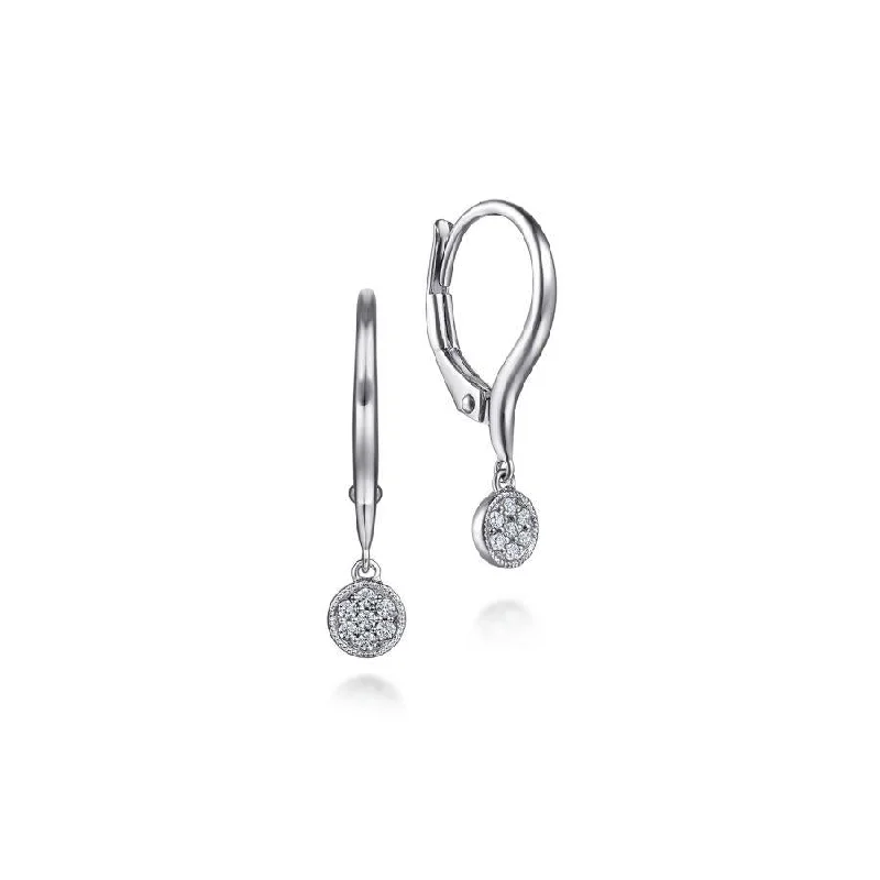 Ladies anniversary sparkle earrings -Gabriel & Co. - EG14413W45JJ - 14K White Gold Lever Back Earrings with Diamond Pave Disc Drops