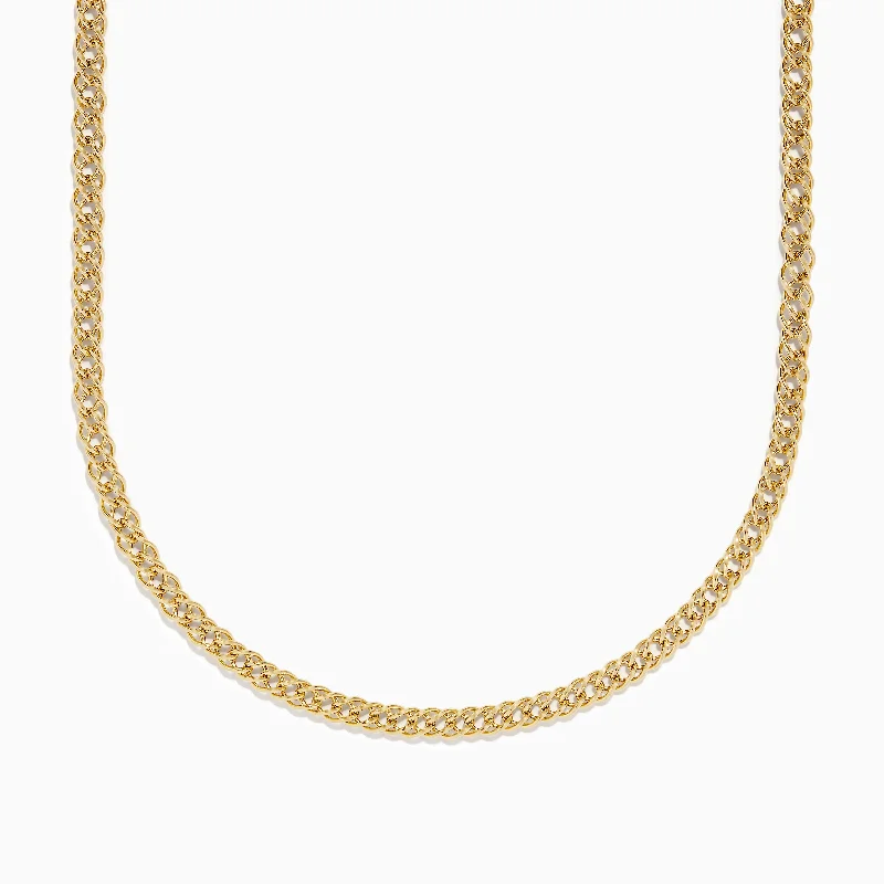 Ladies Necklaces for Summer Glow-14K Yellow Gold Hollow Interlock Links Chain Necklace 18"