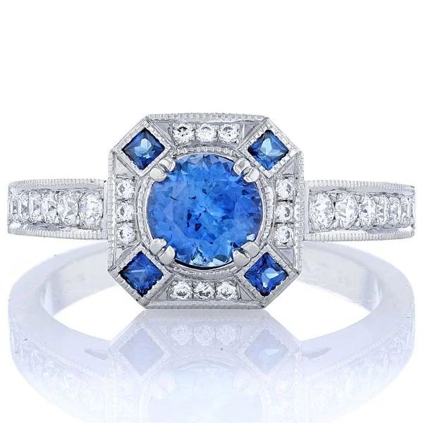 Ladies versatile eternity wedding rings -Vintage Halo Sapphire Engagement Ring