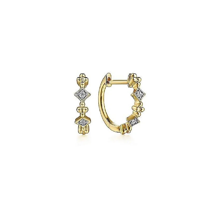 Ladies radiant glitter earrings -Gabriel & Co. 14K Yellow Gold Bujukan Diamond Huggie Hoop Earrings