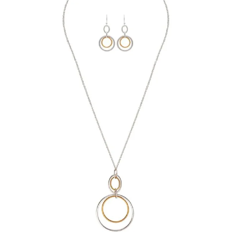 Ladies Necklaces Pearl Spark-Rain :  Two Tone Link Circles Long Chain Necklace Set