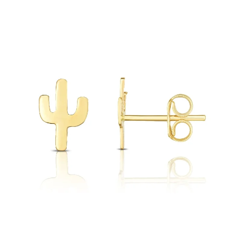 Ladies desert dune earrings -14kt Gold Yellow Finish 6.3x4.3mm Polished Post Cactus Earring with Push Back Clasp ER11384