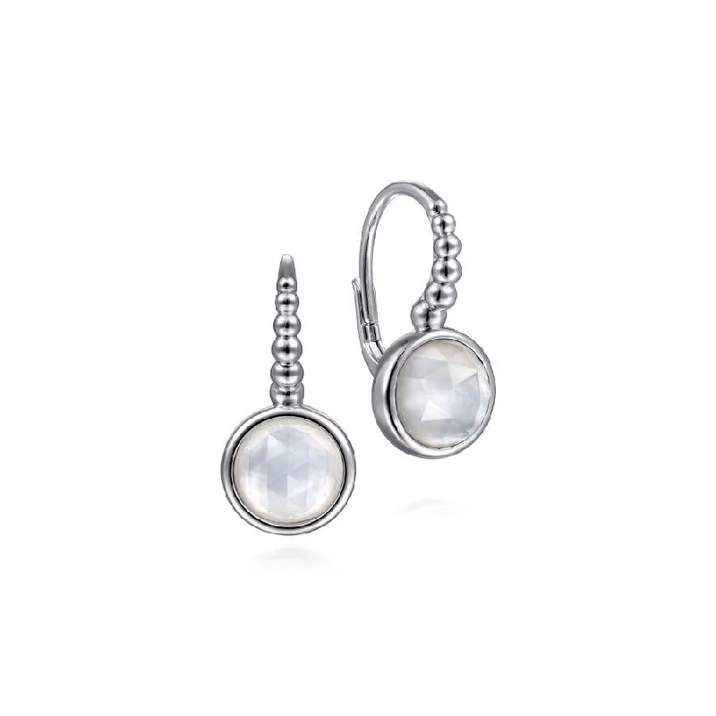 Ladies tandem couple earrings -Gabriel & Co. - EG14156SVJXM - 925 Sterling Silver Rock Crystal and White MOP Hoop Leverback Earrings