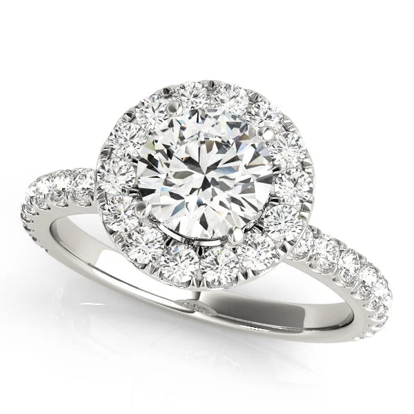 Ladies golden commitment wedding rings -Halo Diamond Engagement Ring