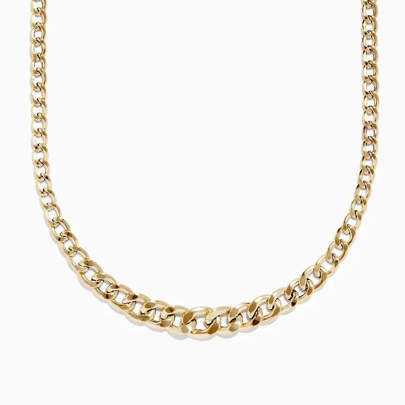 Ladies Necklaces for Festive Shine-14K Yellow Gold Hollow Graduated Curb Chain Necklace 18"