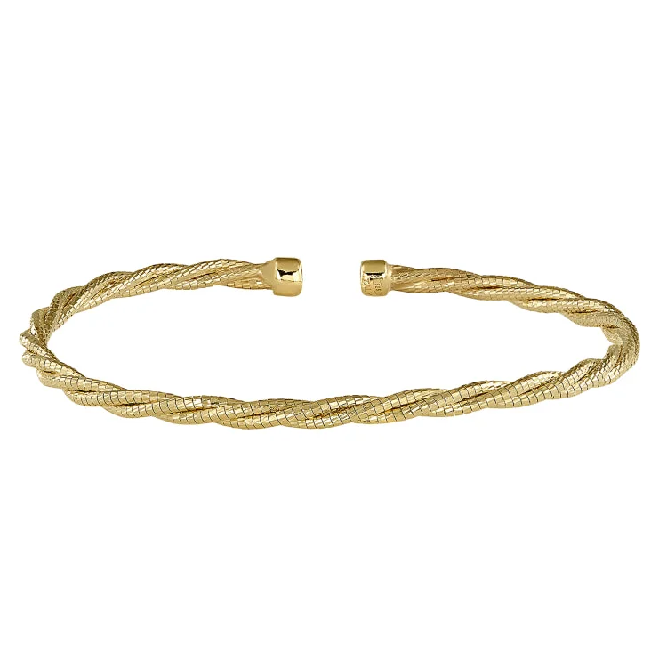 matte silver bracelets for women -Gold Finish Sterling Silver Twisted Cable Cuff Bracelet