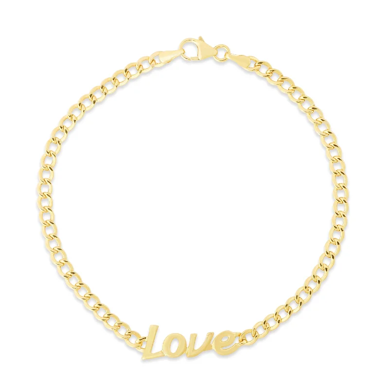 ladies gold bracelets wave patterns -14K Love Curb Bracelet