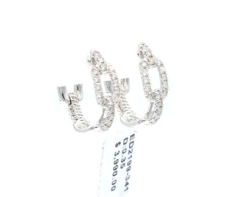 Ladies radiant glitter earrings -New 0.35ctw Pave Diamond Link Huggie Hoop Earrings in 14K