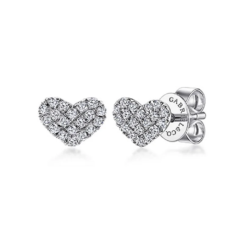 Ladies maternal bond earrings -Gabriel & Co 14K White Gold Heart Shaped Pavé Diamond Stud Earrings