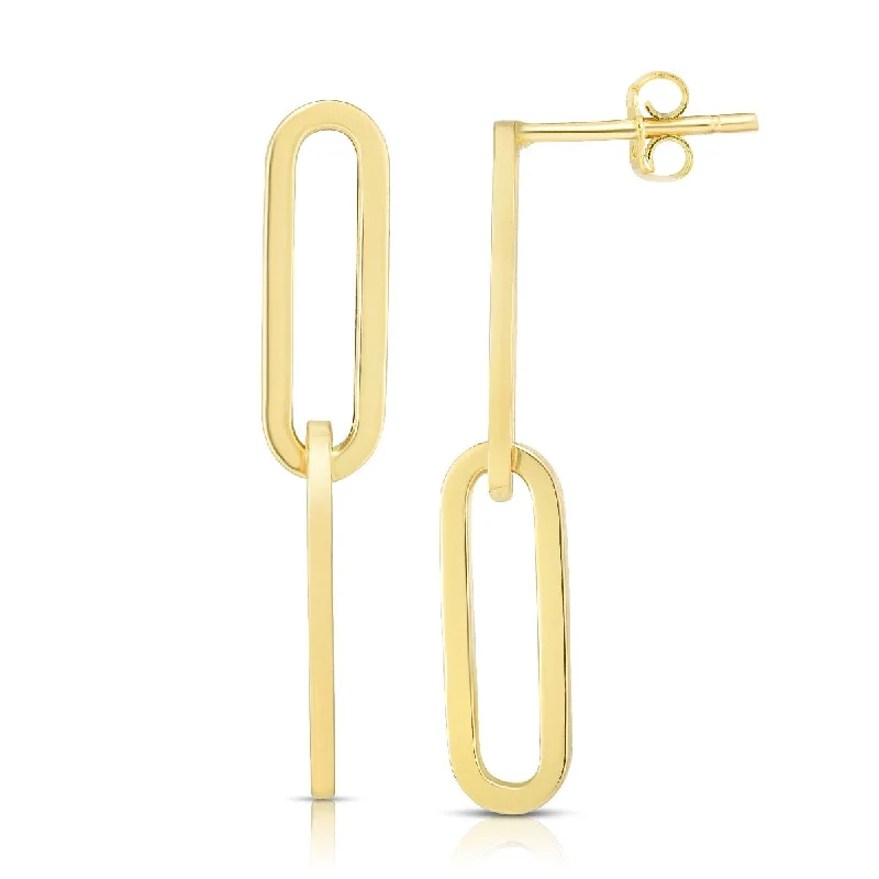 Ladies graceful charm earrings -14kt Gold Yellow Finish 32.17x5.9mm Polished Oval Paper Clip Earring with Push Back Clasp ER11278