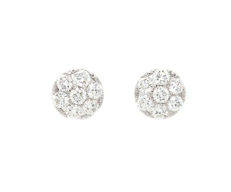 Ladies polished elegance earrings -1.50ctw Round Diamond Cluster Stud Earrings in 18K