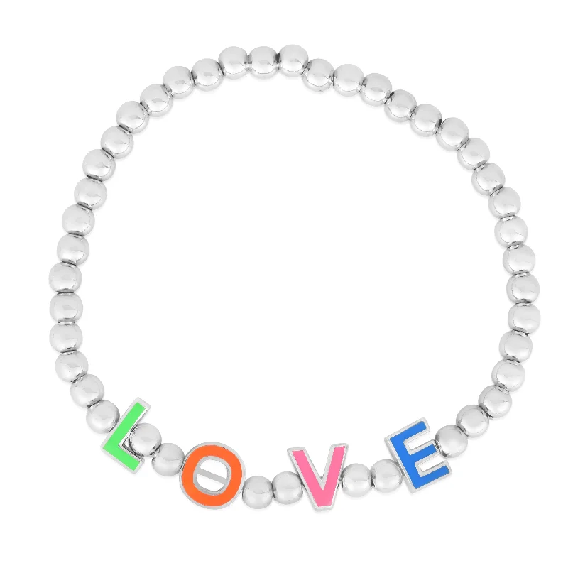 bohemian style bracelets for women -Silver Love Stretch Bracelet