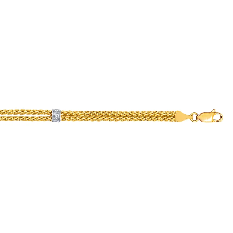 ladies gold bracelets intricate patterns -14K Gold .03ct Diamond Station Wheat Chain Bracelet