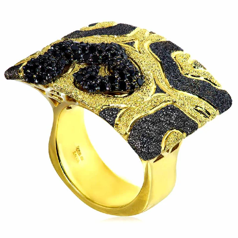 Ladies fine stack rings -Gold Volna Ring with Black Diamonds