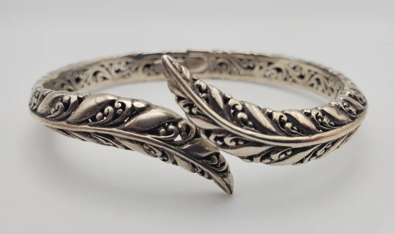 affordable bracelets for ladies under 50 -Sarda - Vintage Sterling Silver Filigree Hinged Bangle Bracelet