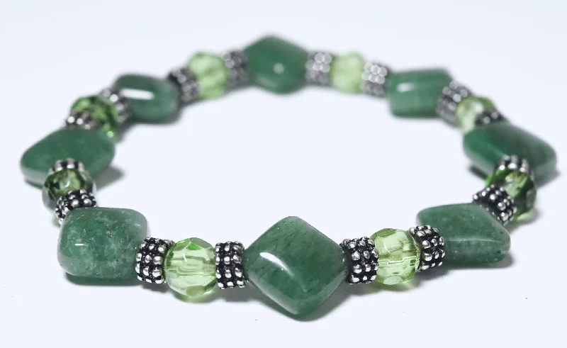 ladies bracelets star charms -Green Aventurine with Pyrite Flecks Beaded Stretch Bracelet