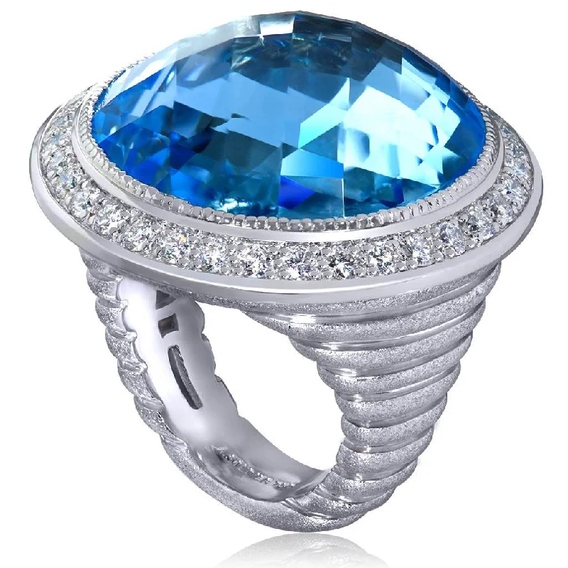 Ladies open design rings -Gold Symbolica Ring with Blue Topaz & White Diamonds