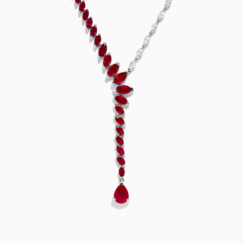 Ladies Necklaces with Triangle Shine-Ruby Royale 14K White Gold Ruby and Diamond Statement Necklace 11.80 TCW