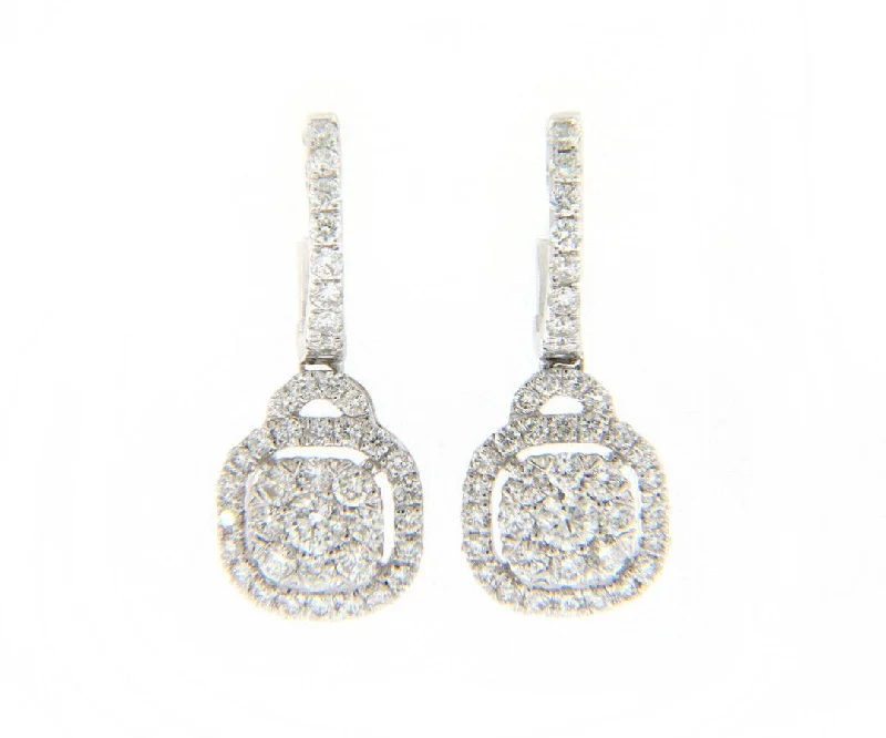 Ladies rustic charm earrings -New 0.94ctw Diamond Cluster Frame Drop Earrings in 14K