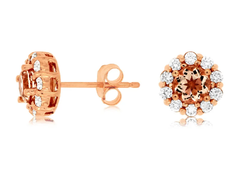 Ladies airy titanium earrings -14k Rose Gold Morganite and Diamond Halo Earrings pe3762m