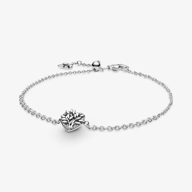 silver bracelets for women floral design -PANDORA : Heart Family Tree Chain Bracelet (7.9")