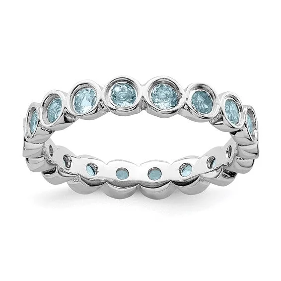 Ladies serene amethyst rings -Sterling Silver Stackable Expressions Bezel Light Aquamarine Eternity Ring