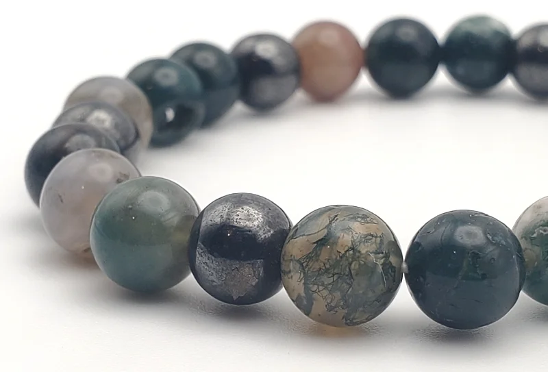 trendy minimalist bracelets for ladies -Moss Agate, Bloodstone, Ocean Jasper, Magnetite Bead Stretch Bracelet