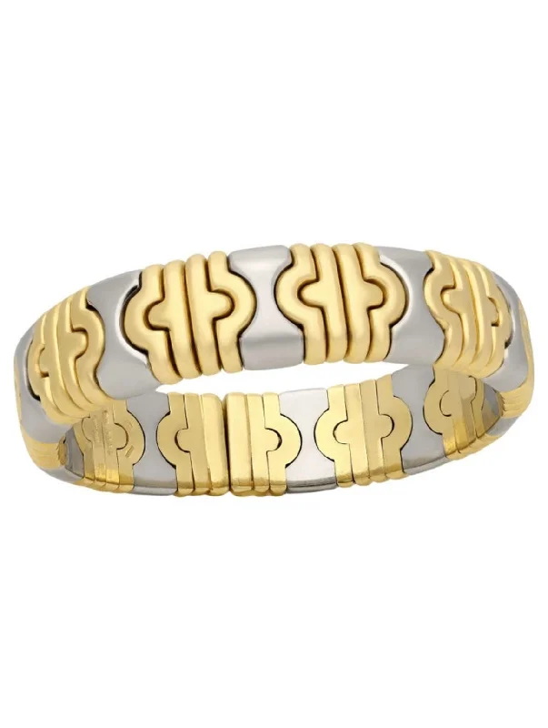 ladies gold bracelets feather charms -Bulgari Parentesi Gold  and Steel Cuff Bangle