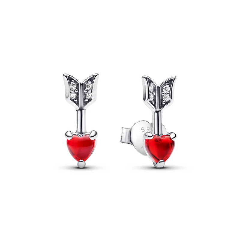 Ladies smooth glide earrings -Arrow & Murano Glass Heart Stud Earrings 293668C01