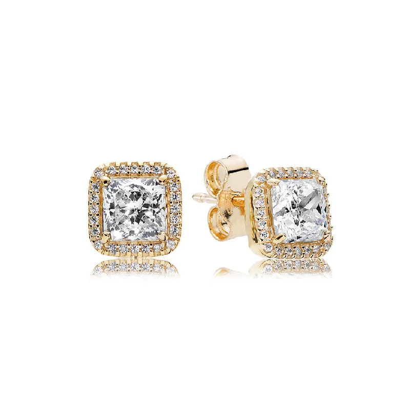 Ladies ethnic weave earrings -Pandora TIMELESS ELEGANCE STUD EARRINGS IN 14K GOLD WITH CLEAR CZ - 250327CZ