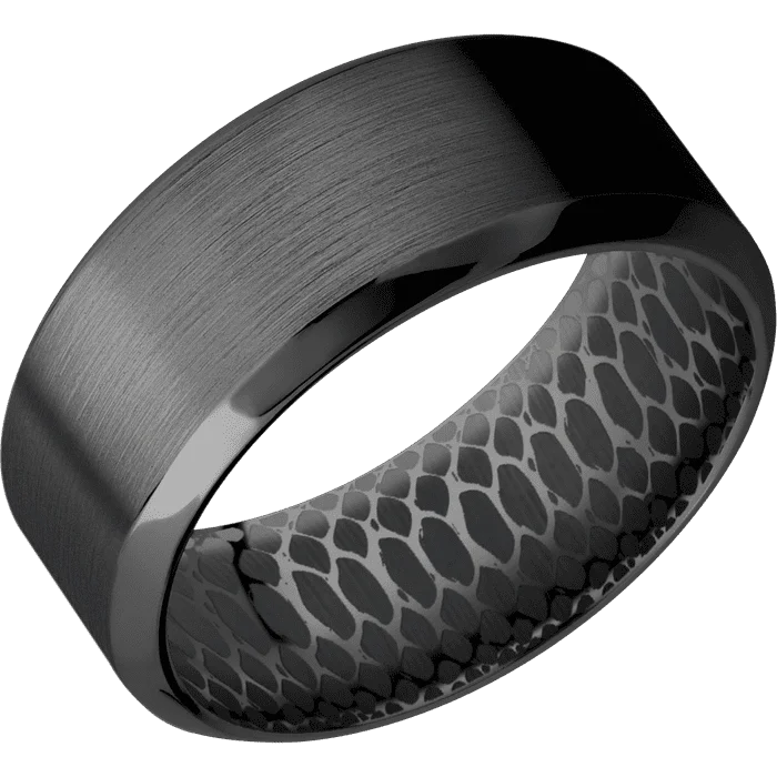 Ladies ethnic weave rings -9mm wide High Bevel Black Titanium Ring with Satin Finish / None Interior Pattern