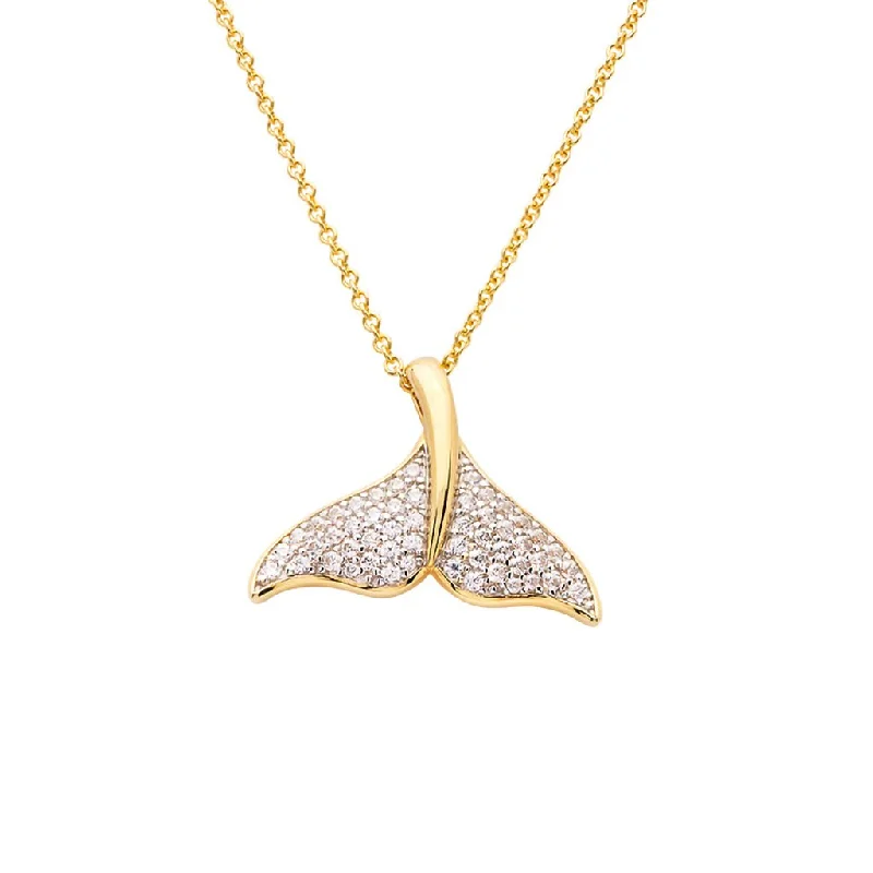 Ladies Necklaces with Crystal Glow-Ocean : Whale Tail Necklace with Cubic Zirconias - 14K Gold Vermeil