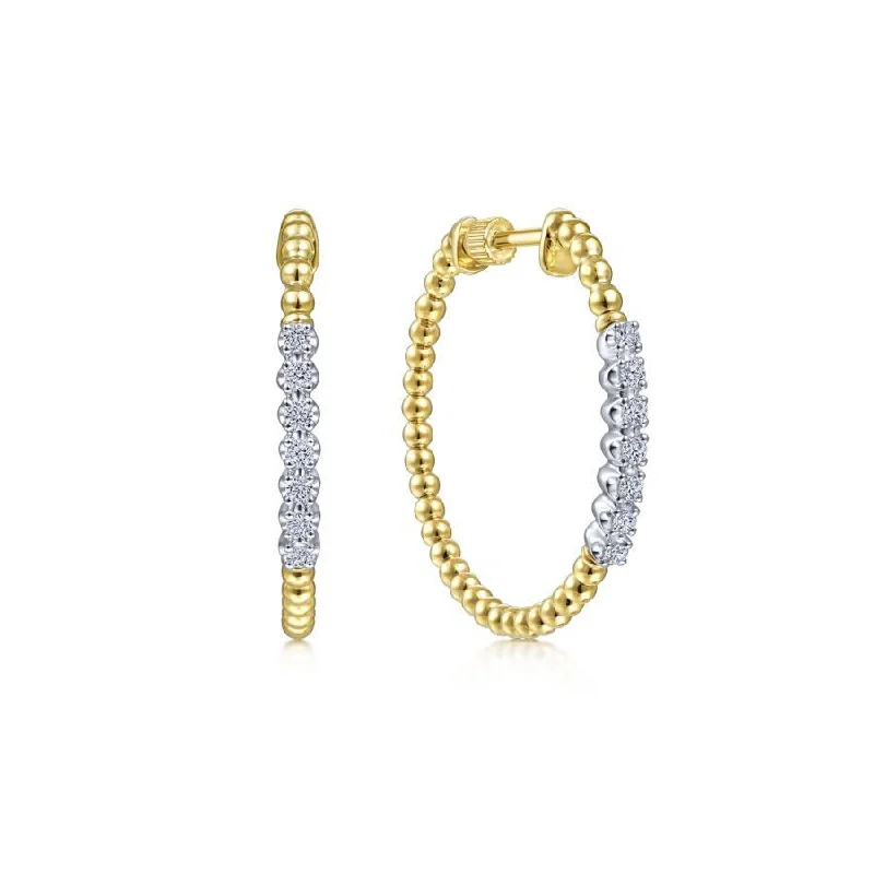 Ladies iridescent pearl earrings -Gabriel & Co. - EG13971Y45JJ - 14K Yellow Gold 30mm Bujukan Diamond Classic Hoop Earrings