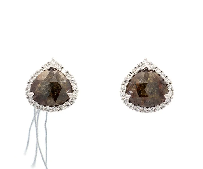 Ladies cat whisker earrings -New 5.04ctw Pear Checkerboard Brown Diamond and White Stud Earrings in 14K