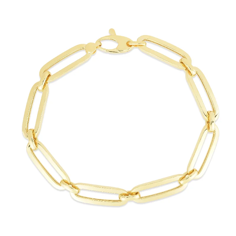 ladies chunky bracelets statement style -14K Gold 7mm Bombay Paperclip Bracelet