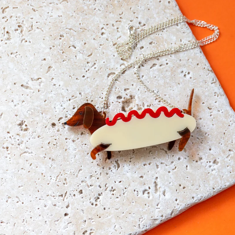 Ladies Necklaces with Green Clinozoisite-Dachshund Hot Dog Costume Necklace