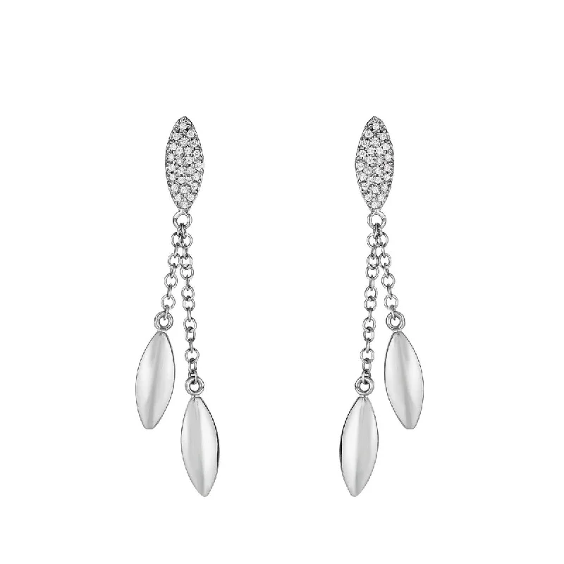 Ladies spirited boho earrings -14Kt White Gold 0.26ct Diamond Puff Marqui S Element On Oval Link Fancy Drop Earring with Push Clasp WER4772