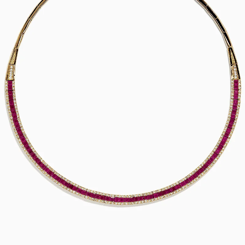 Ladies Necklaces with Pink Petalite-Ruby Royale 14K Yellow Gold Ruby and Diamond Collar Necklace, 11.31 TCW