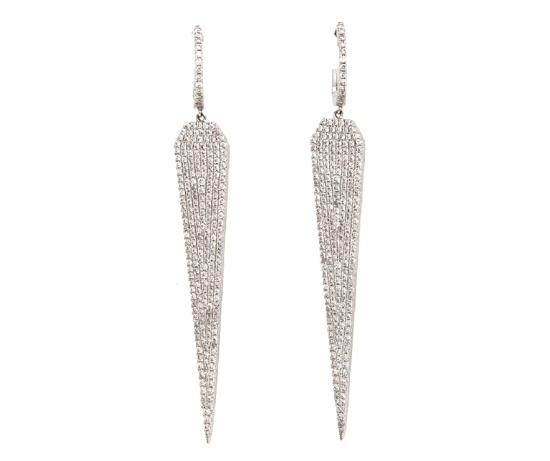 Ladies modern edge earrings -1.68ctw Pave Diamond Spike Dangle Earrings in 14K